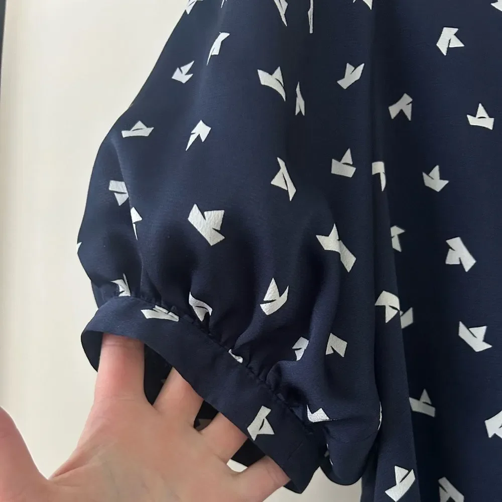 Kate Spade Navy Blue Patterned Blouse Women's Size XXS Designer Nautical Coastal